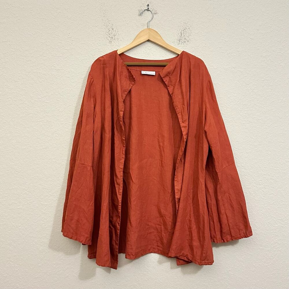 BRYN WALKER Eleni Jacket Terracotta Linen Woven Open Front Bell Sleeve